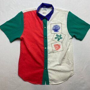 Vintage Remo Of California Shirt Men's M Shells Coral Short Sleeve Button Up 80s